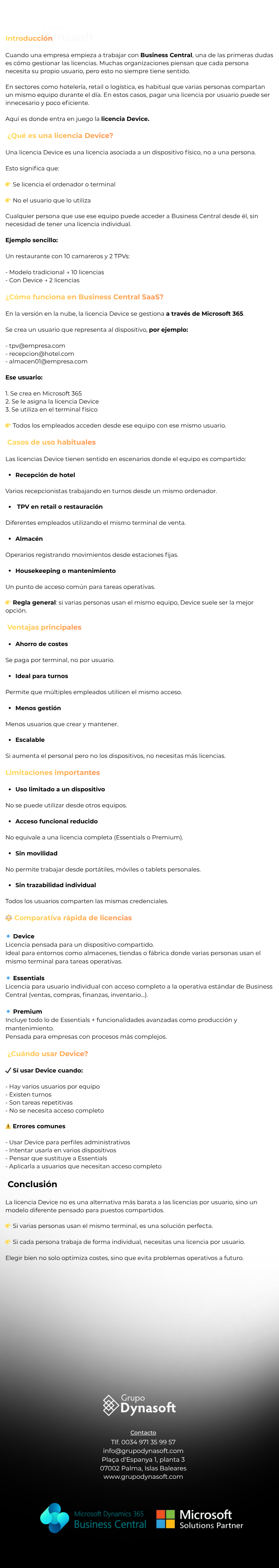 Licencias Device Business Central